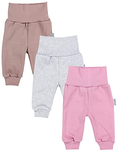 TupTam Baby Mädchen Hose Jogginghose Freizeithose 3er Pack, Farbe: Melange Grau/Beige/Rosa, Größe: 74