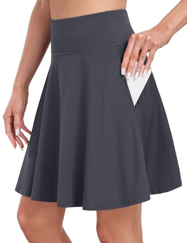 Desol 50cm Tennisrock Damen mit Hose Knielang, Hohe Taille Hosenrock mit 4 Taschen, Golfrock mit Shorts, Skort mit Verstellbares Zugband, Sportrock für Tennis, Golf, Laufen