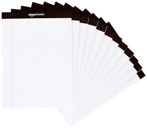 Amazon Basics Notizblöcke, liniert, 21.6 x 29.8 cm (Packung mit 12 Stück),50 Blatt pro Block, Letter, Weiß