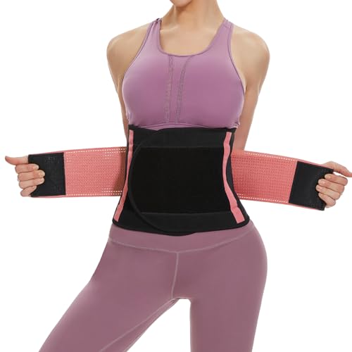 SIHOHAN Bauchweggürtel, Schwitzgürtel Fitness Gürtel, Verstellbarer Taille Trimmer Gürtel Fitnessgürtel, Waisttrainer Taillenformer, Bauchgürtel für Herren und Damen（Rosa, L）