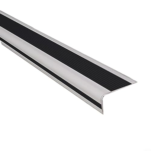 FUANA Rutschfester Treppenkantenschutz, 2 m Länge, PVC-Gummi, Sicherheitsstreifen für Innen- und Außenbereich, einfache Installation, sauber (schwarz)