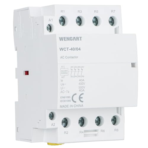 Wengart umweltfreundliches AC-Schütz WCT-40,50/60Hz,AC230V,40A,Weiß Genießen Sie ein leises,energiesparendes,langlebiges, kompaktes Design mit zusätzlichen Funktionen für den Heimgebrauch (4NC)