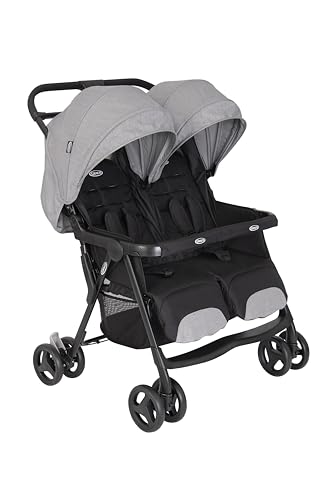 Graco DuoRider™ Doppel-Kinderwagen, Geschwisterwagen, ab Geburt bis ca. 3 Jahre (15 kg), leicht, schnell zusammenklappbar, freistehend, großer Staukorb, inkl. Regenverdeck, grau, Steeple Gray