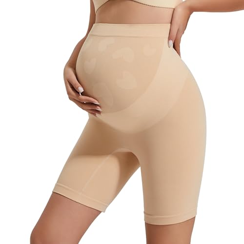 INNERSY Umstandsshorts Beige Unter Kleid Schwangerschaftshose Chub Rub Shorts Unterhosen Überbauch (L, Beige)