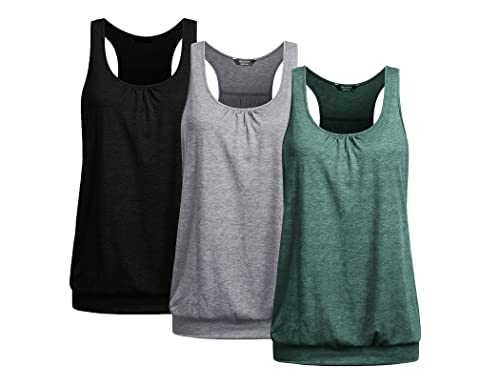 UNibelle Tank Top Damen Yoga Shirt Lauf Sporttop Unifarben Tanktop Ärmellos Racerback Fitness Yoga Oberteil Damen 3er Pack, 3er Pack_ Schwarz/Hellgrau/Flaschengrün, XXL