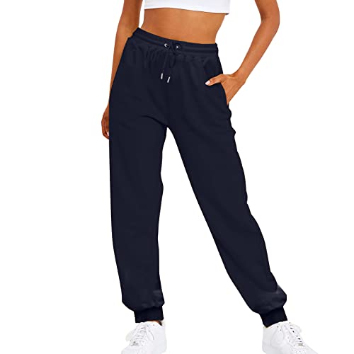 Outdoorhose Hose Hohe Taille Lang Baggy Elegant High Waist Outdoor Hosen Taschen Bequeme Stretch Freizeithosen Weites Bein Täglich Yogahose Elastisch Haremshose Sport Damen Jogginghose (ZjA-Navy, XL)