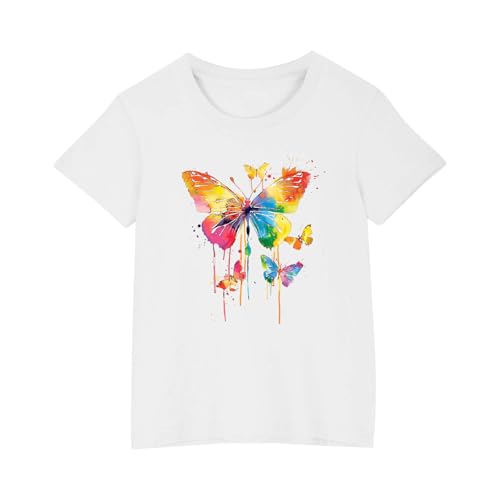 Kurze Oberteile Baumwolle Tshirt Kinder Basic Rundhals Kurzarmhemd Shirt Casual Sportshirt Mode Kurzarm Top Atmungsaktiv Bedrucken Croptop T Shirt Mädchen Weiß 140