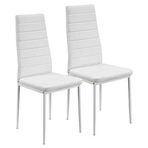 Juskys Esszimmerstühle Loja 2er Set mit Kunstleder Bezug & hoher Rückenlehne - stabiles Stahl Gestell bis 120 kg belastbar - 2 Stühle für Esszimmer & Küche - Küchenstühle Esszimmerstuhl - Weiß