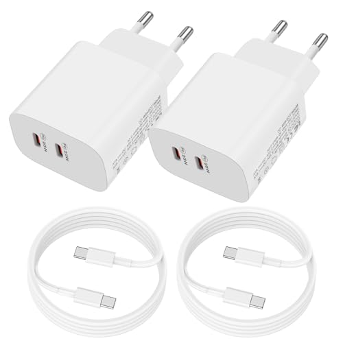 USB C Adapter 20W,2 Stück 40W 2Port USB C Ladegerät mit 2x2M Schnellladekabel, für iPhone 16 15 iPad Samsung Huawei, USBC Stecker Schnellladegerät Netzstecker USBC Netzteil Ladestecker Charger
