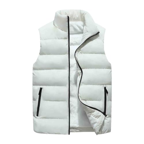 Didadihu Herren Daunenweste - Outdoor Fleeceweste Slim Fit Weste Ärmellos Jacke Bodywarmer Plüsch Winterweste Softshellweste Pufferweste Stehkragen Warm,Weiss,M