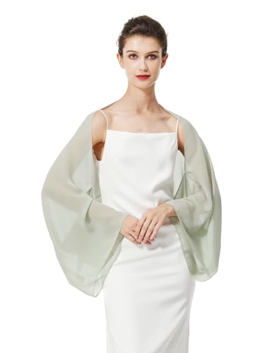 BEAUTELICATE Chiffon Schal Stola Damen Festlich Elegante Schultertuch Bolero Shrug mit Ärmel für Abendkleider Brautkleider Sommer Hochzeit (Salbei Grün, Einheitsgröße)