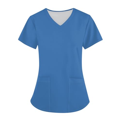 Generisch Blitzangebote, Damen Kurzarm V-Ausschnitt Tops Und Hose Arbeitsuniform Berufskleidung Set (L, Blau)