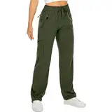 yeyity Wanderhose Damen Leichter Quick Dry Outdoorhose Atmungsaktiv Cargohose UV-Schutz Trekkinghose Funktionshose Jogginghose(6608,amygreen,L)