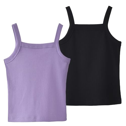 Happy Cherry 2 Stück Unterhemd Kinder Basic Tank Top Ärmelloses Camisole Bequem Atmungsaktiv Spaghettiträger Tops für Mädchen 130CM/7-8 Jahre