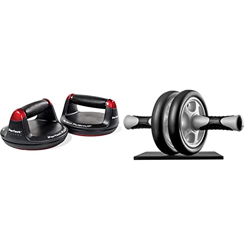 Perfect Fitness Liegestützgriffe Push Up, Fitnessgeräte für Zuhause, Schwarz, 2 Stück & Ultrasport Bauchtrainer AB Roller, AB Trainer inkl.Kniematte, Schwarz/Grau