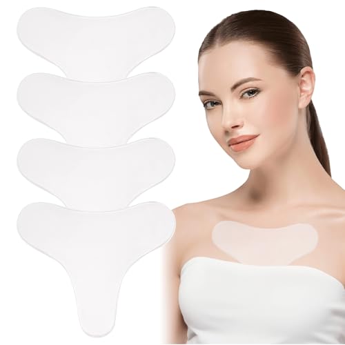 Dokeno 4 Stück Silikonpads, Silikon Brustpolster Dekolletee Anti Falten Pads, Wiederverwendbare T-Form Silikonpads Gegen Brustfalten, Glätten Sie Ihre Haut, für Frauen und Mädchen