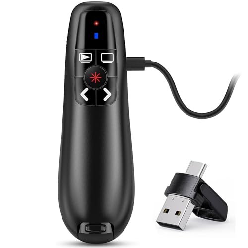 2-in-1 USB Type C Wireless Presenter für Präsentationen Fernbedienung Laptop Powerpoint, 2.4GH USB Wiederaufladbar Präsentation Fernbedienung Präsentator Pointer Präsentationspointer für Windows Mac