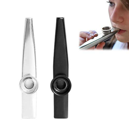 Kazoo Metall, 2 Stück Kazoo Instrument, Cazou, Cazoo, Kasoo, Kazoo Kinder, Kazoul, Kazouza, Kazu, Schwarz + Silber, Kazoo Instrument aus Aluminiumlegierung, Cazoo für Kinder, Geschenk zur Begleitung