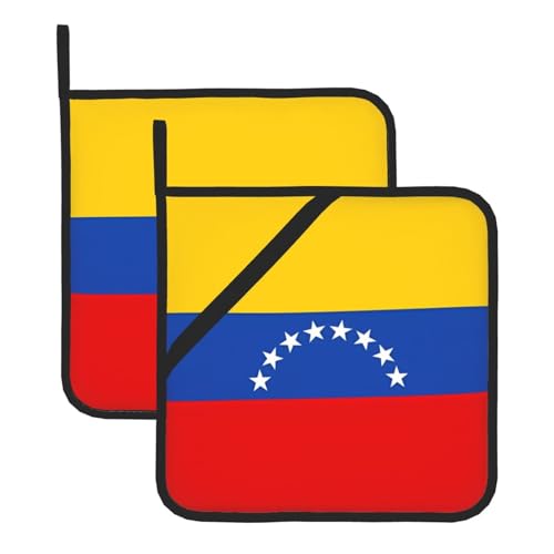 WHJWZY Topflappen-Sets von 2 – Hitzebeständige und langlebige Küchen-Topflappen mit Seil zum Aufhängen, Motiv Flagge von Venezuela, bedruckt