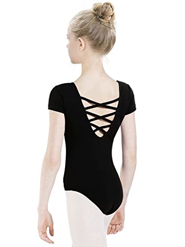 tanzdunsje Ballettanzug Mädchen Ballett Trikot Kinder, ballett body TanzBody Turnanzug Gymnastikanzug Trikot für Kinder Damen, 140 Schwarz