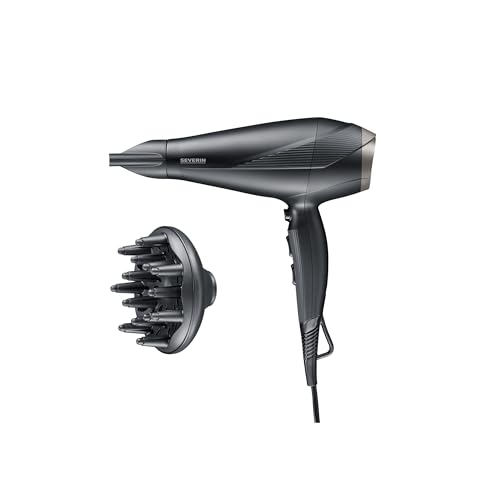 SEVERIN Haartrockner, Profi Ionen Technologie Föhn, Anti Frizz, langlebiger AC-Motor, drei Temperaturstufen, inkl. Diffusor, 2.300 Watt, schwarz, HT 0167