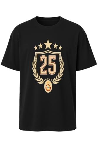 Galata Saray Fan T-Shirt – 25. Meisterschaft Stern-Design für Erwachsene (Schwarz, Large)