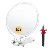 Auxmir 30X Vergrößerungsspiegel Handspiegel mit Griff, Doppelseitig Kosmetikspiegel mit 1X/30X Vergrößerung, Faltbar Tragbar Spiegel Reisespiegel für Makeup Gesichtspflege (Φ9,5 cm)