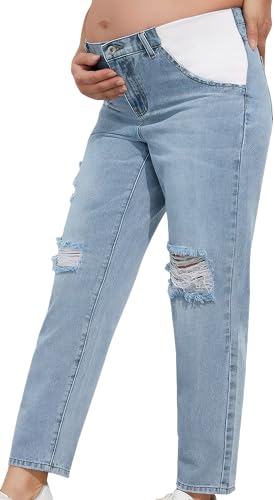 FEOYA Schwangerschaftshose Bequeme Soft Umstandshose Schmale Lässige Lose Umstandsjeans Hohe Taille Stretch Schwangerschaftsjeans L