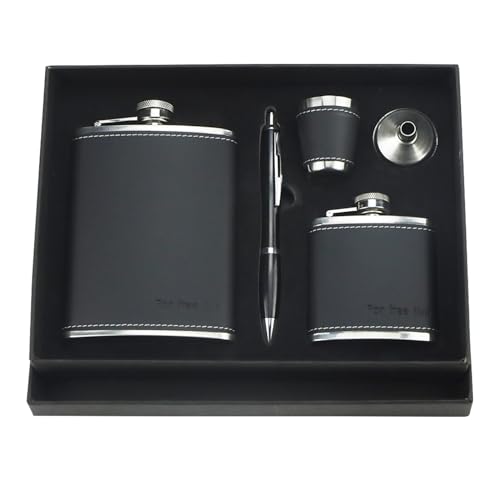 GIGIIS Edelstahl Flachmann-Set - 8 oz und 3 oz Taschenflaschen, Becher, Trichter, Stift und Geschenkbox - Geschenk für Männer, Hochzeiten und besondere Anlässe