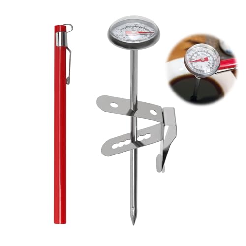 Fleischthermometer Analog 120 cm, Küchenthermometer Edelstahl mit Langer Sonde und Clip, Milchthermometer Barista, Bratenthermometer Grillthermometer, Kochthermometer für Flüssigkeiten