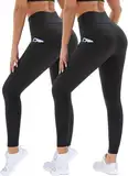 DDOBB 2er Pack Sport Leggings Damen High Waist Sportleggins Damen Lang Mit Taschen Gym Leggings Blickdicht Schwarz Sporthose Elastische Bauchweg Yogahose Fitness Laufhose(Schwarz*2,L-XL)