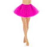 Tütü Damen Rosa Rot mit Paillettensternen Tüllrock Rosarot 3 Lagiger Tüll Ballett Rock Retro 80er Jahre Outfit Blasenrock Tutu für Karneval Kostüm Party Zubehör Tanz Laufen Cosplay Tutu Pink Damen