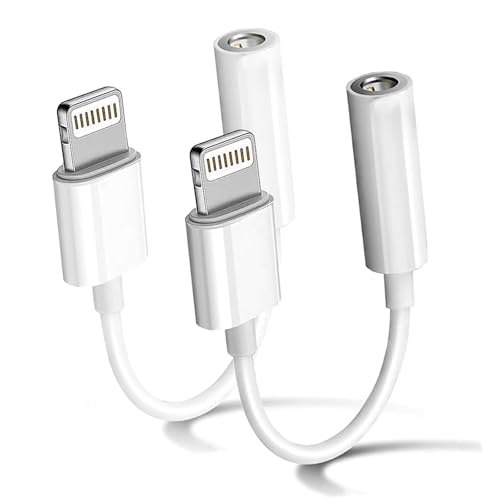 EnergieMAX 2 Pack iPhone Aux Adapter/Lightning auf 3.5mm Klinke Adapter[MFi Zertifiziert]Adapter iPhone Kopfhörer/iPhone AUX Audio Kabel Splitter Kompatibelfür iPhone 14/13/12/11/X/XS Alle iOS Systeme