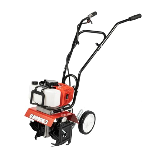 chennnls Gartenfräse Benzin, 2-Takt 52CC Rasenboden bodenhacke Grubber Motorhacke Benzin Leichter kompakter, Gartenhacke 6500–7000 U/min