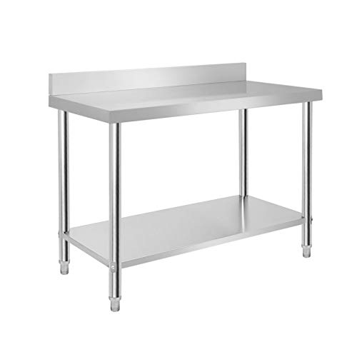 UISEBRT Edelstahl Arbeitstisch mit Aufkantung, Edelstahltisch Küchentisch mit Verstellbare Füße, Küche Tisch Zerlegetisch mit extra großer unteren Ablagefläche, 120 x 60 x 85 cm, mit Aufkantung