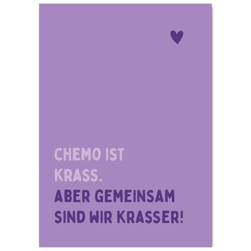 Karte "Chemo ist krass. Aber gemeinsam sind wir krasser!" Grußkarte/Postkarte für Krebspatienten Chemo Therapie Aufmunterung Mut machen Geschenk (Lila)