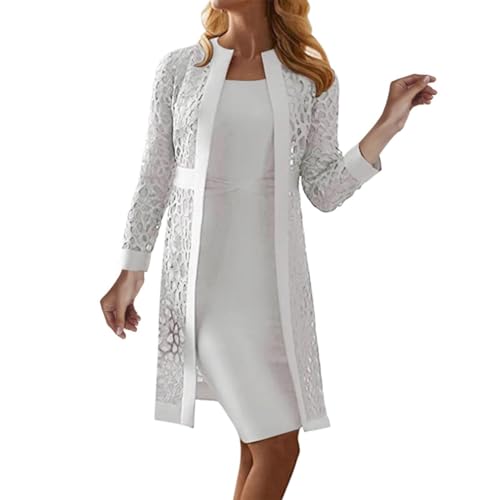 Skang Abendkleider Damen Spitzenkleid Cocktailkleid Festliche Brautjungfernkleider Für Hochzeit Midi Vintage Damenkleider Mit Jacke Cardigan Zweiteiler Frauen Elegant Hochzeitskleid