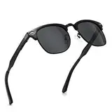 SUNGAIT Retro Runde Halbrandlos Polarisierte Sonnenbrille UV-Schutz für Männer/Frauen-SGT016 (Schwarz Rahmen/Graue Linse)