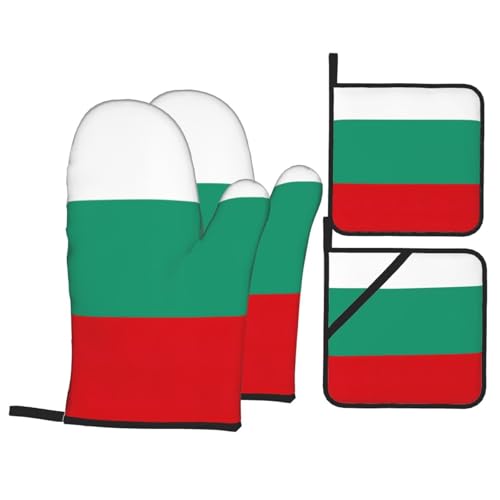 Ofenhandschuhe und Topflappen mit bulgarischer Flagge, hitzebeständig, Set mit Aufhängeschlaufe, wasserdicht für Küche