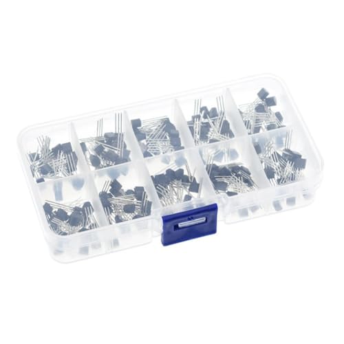 BJT Transistor, Transistoren Assortment Kit, Leistungstransistor Sortiment Kit, Transistor Set, 200 Stück, mit Aufbewahrungsbox, BC337 BC327 2N2222 2N2907 2N3904 2N3906 S8050 S8550 A1015 C1815