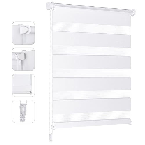 Sekey Doppelrollo Klemmfix ohne Bohren für Fenster, Doppelrollo 80 cm breit, Duo Rollo Jalousie Sonnenschutz, 80x120cm, Weiß
