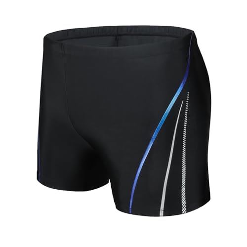 AMZSPORT Badehose Herren Kurz Schwimmhose Eng Wassersport Badeshorts mit Tunnelzug, Schwarz L