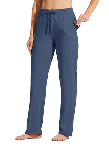 WILLIT Jogginghose Damen Baumwolle Trainingshose Lang Freizeithose Sporthose Yogahose gerades Bein Sport Lounge Sweatpants Kordelzug mit Taschen Graublau XL
