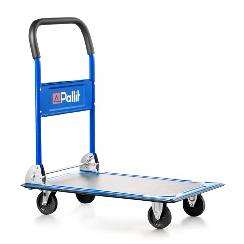 Pallit Transportwagen CARRY klappbar in Blau 150 kg Tragkraft klappbar Plattformwagen mit Antirutschbeschichtung Transporthilfe