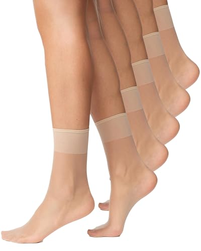 Nur Die 5er Pack Söckchen Seidenfein 15 DEN transparente Nylon Feinsöckchen seidig glänzend breiter Komfortbund Damen