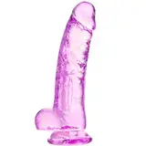 Rosa Saugnapf-Dildo, 21 cm, realistischer Dildo, kleines Anfänger-Sexspielzeug für Erwachsene für Frauen/Männer/Schwule, mit gebogenem Schaft und Hoden, geeignet für Vagina, G-Punkt und Anus