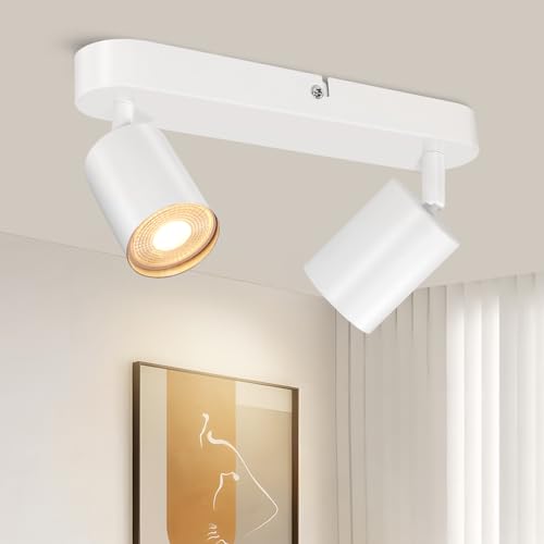 TaFiCo Deckenstrahler LED 2 Flammig - Deckenlampe Strahler Innen Weiß GU10 - LED Deckenleuchte Spot Modern Schwenkbar - Wandstrahler Deckenspot für Wohnzimmer Schlafzimmer Küche - Ohne Leuchtmittel