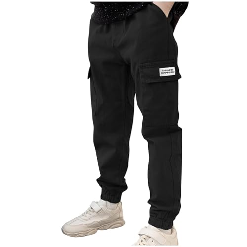 XINYUNZU Cargohose Jungen Baumwolle Jogginghose Baggy Kleidung Boy Freizeithose Kinder Cargo Hose Teenager Jungen Outdoor Hosen für 8-14 Jahre Alt Angebot des Tages Schwarz 10 Jahre