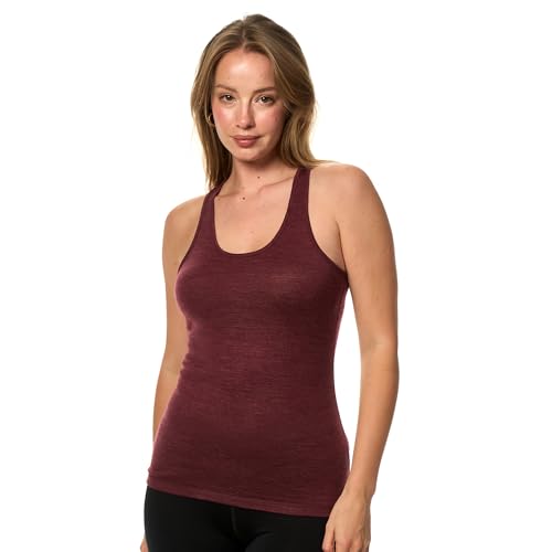 Merino.tech 100% Merino Shirt Damen Wandern - Merinowolle TShirt Damen Kurzarm - Sport Thermo Unterhemd - Natürlich Weich Unterwäsche Damen (Medium, Burgundy Tank)