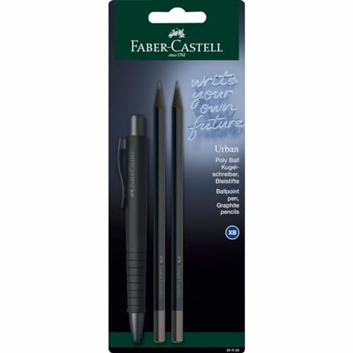 FABER-CASTELL 241124 - Schreibset all black, mit Kugelschreiber Poly Ball Urban und 2 Bleistifte Urban